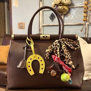Viola Castellani Leather Satchel with metal top frame